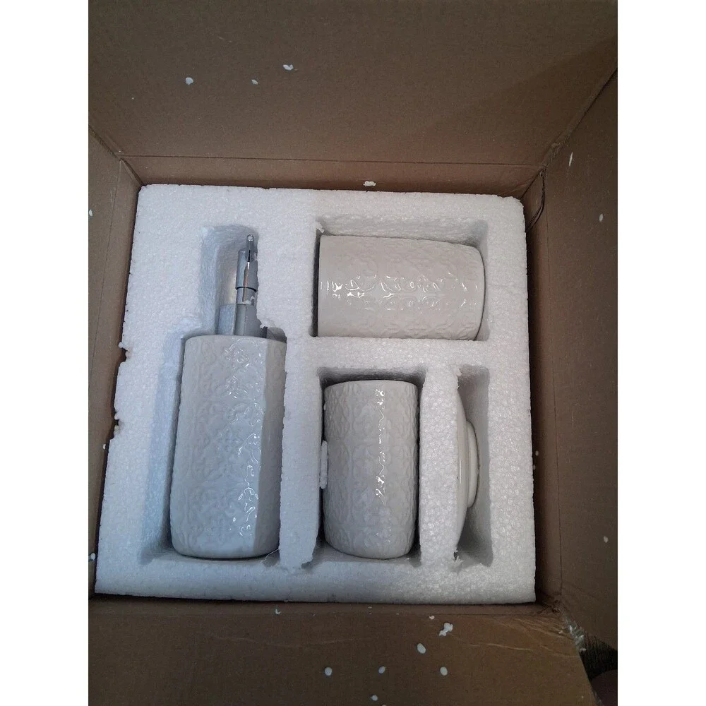 Martha Stewart Tara 4 Piece Ceramic Bathroom Vanity Set, White